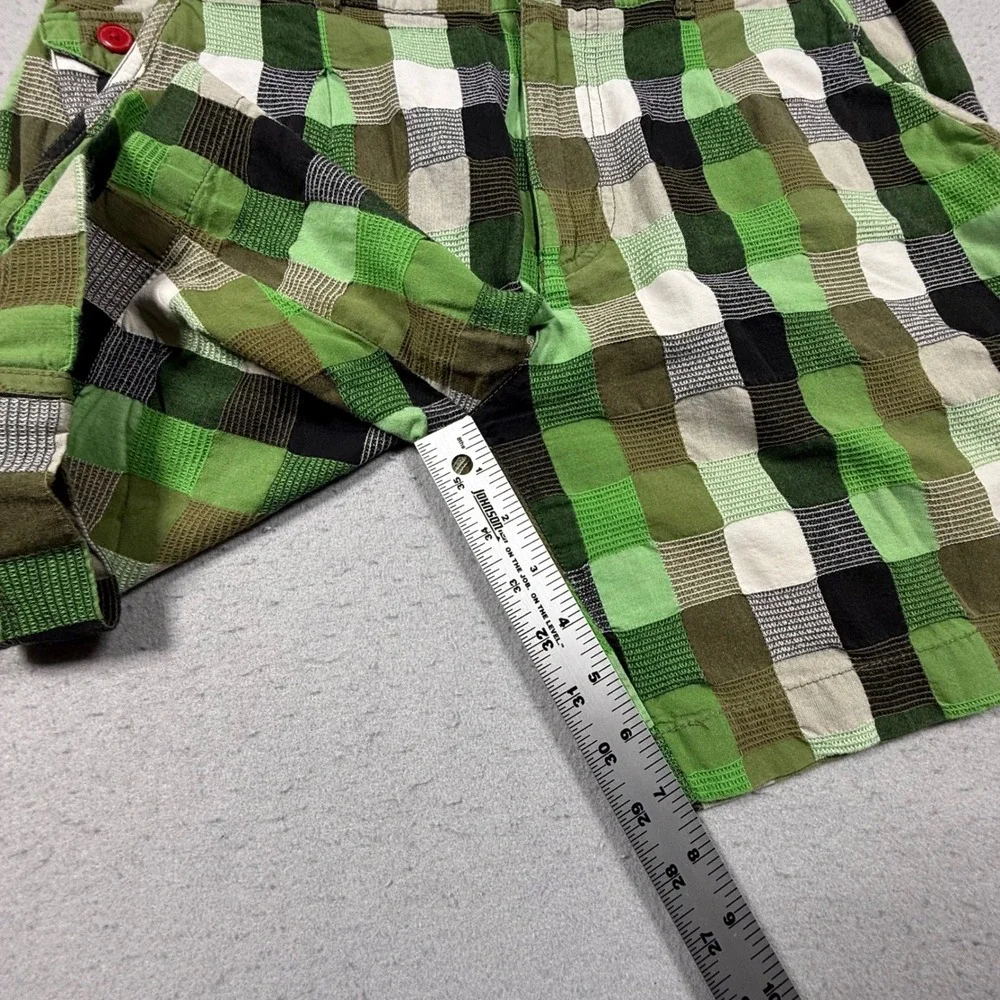 55DSL Diesel Mens Green Checkered Plaid Cotton Casual Shorts Size 34